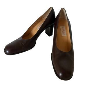 Coach (8.5) Vintage Brown Italian Leather Block Heel Round Toe Pump Heels